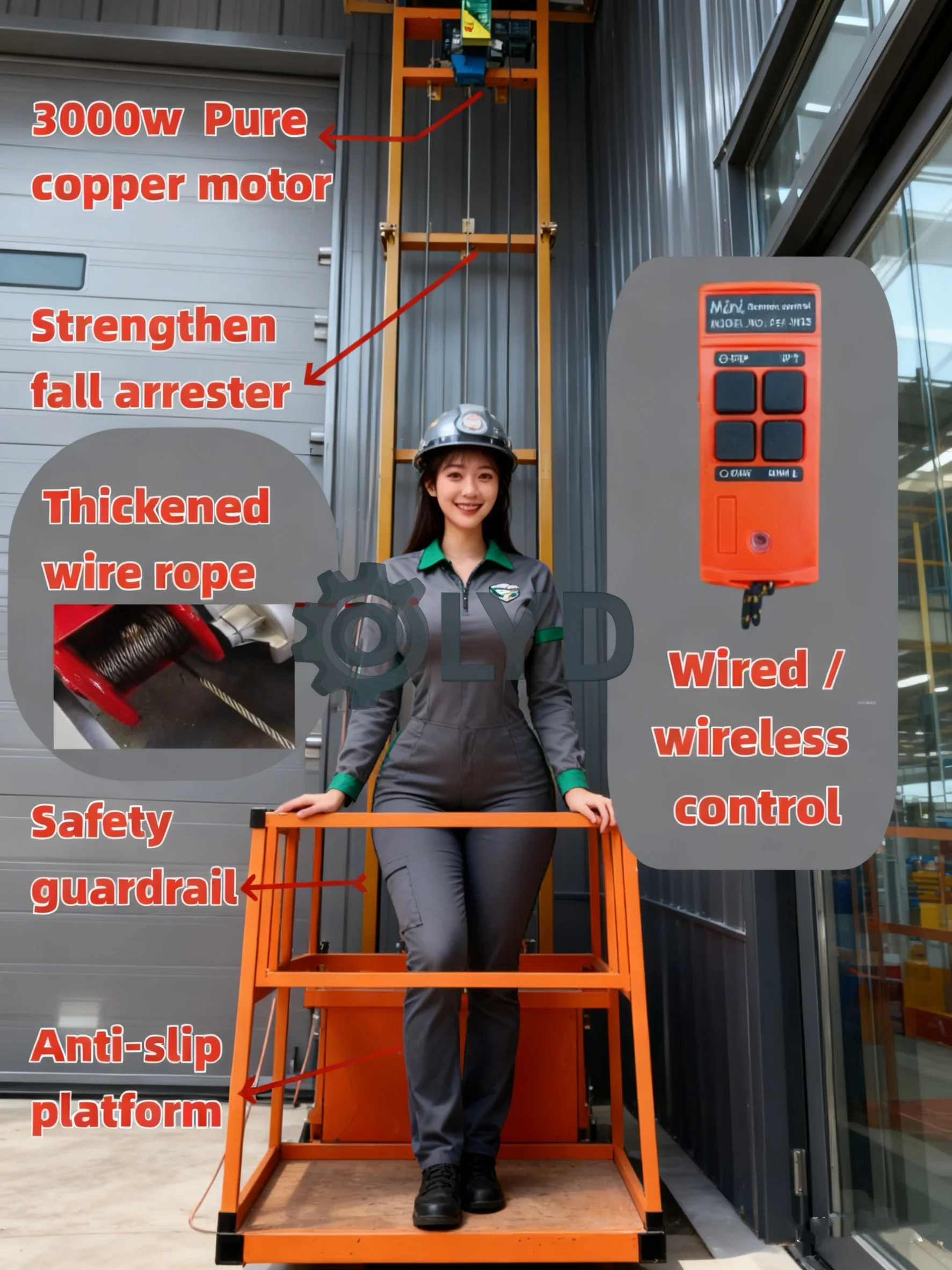 Electric small cargo elevator hydraulic platform lift simple anti fall
