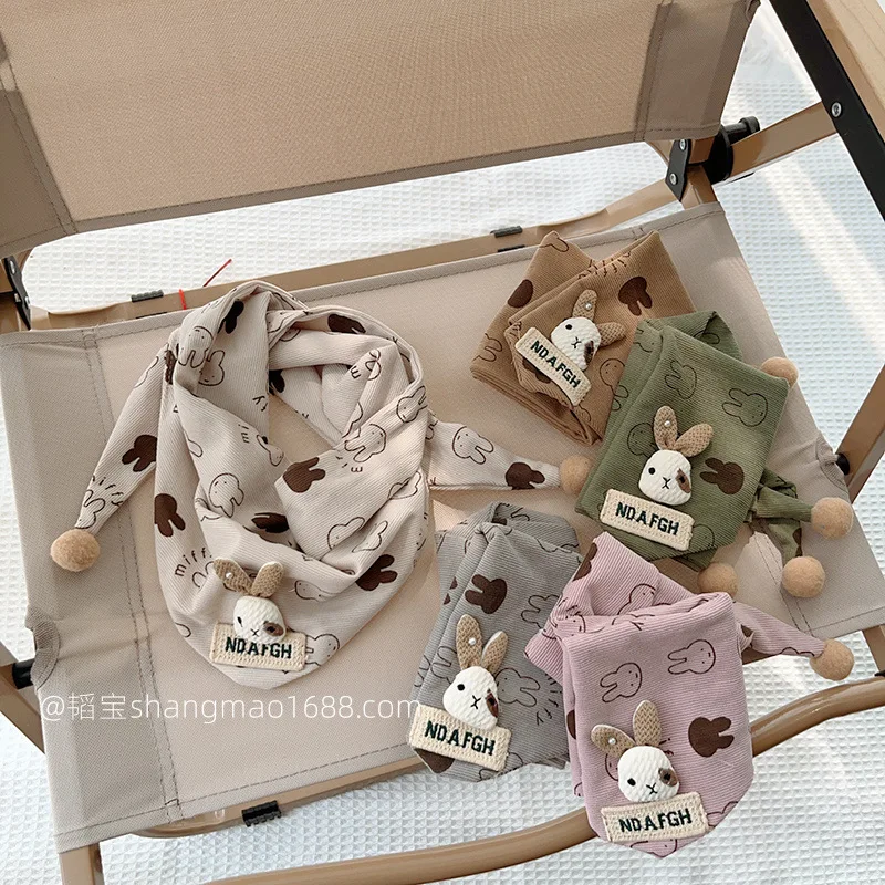 Rabbit children's Triangle Towel Autumn Winter Warm Baby Boys Girls Cute Neck Thick Windproof Warm Go Out 24W011