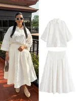 HH Women Tassel Sets White Turn-Down Collar Single-Breasted Shirts+High Waist Zipper A-Line Long Skirts Female Holiday Suit