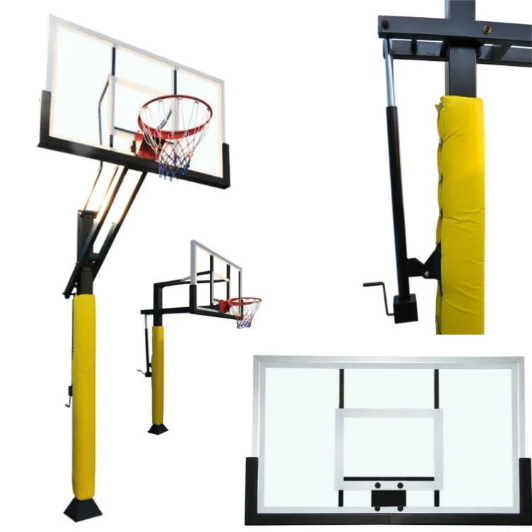 Factory Sale FIBA Height Adjusted Basketball Hoop Complete Set Tempered Glass Backboard For Training