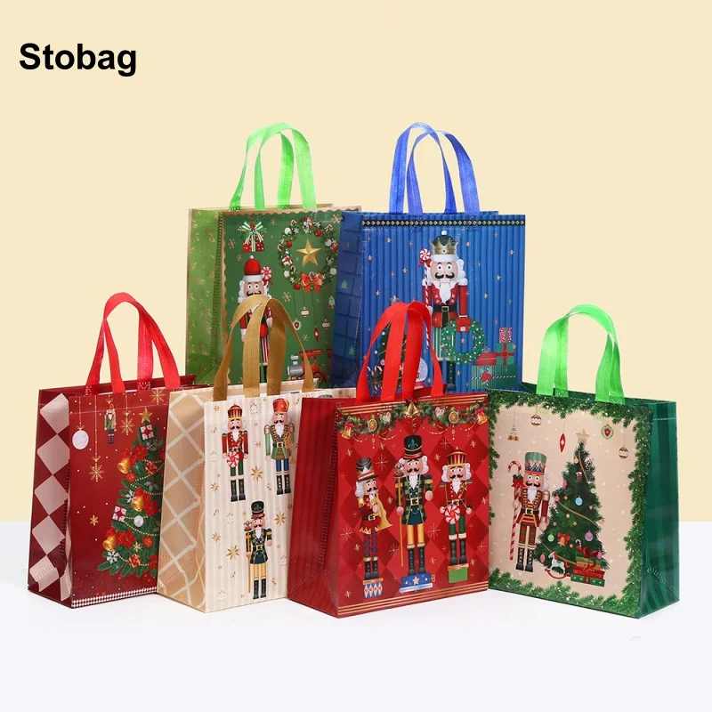 

StoBag 8/20pcs Merry Christmas Non-woven Gift Tote Bag Fabric Large Kids Packaging Handbag Waterproof Storage Reusable Pouch