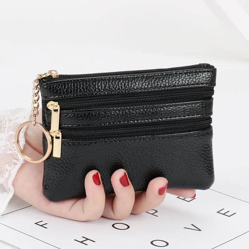 Modische Damen-Geldbörse Clutch aus PU-Leder mit Zwei Reißverschlüssen, Kurze Kleine Münzbörse, Weiche Mini-Karten- und Bargeldhalter, Wechselgeldtasche, Schlüsselhalter