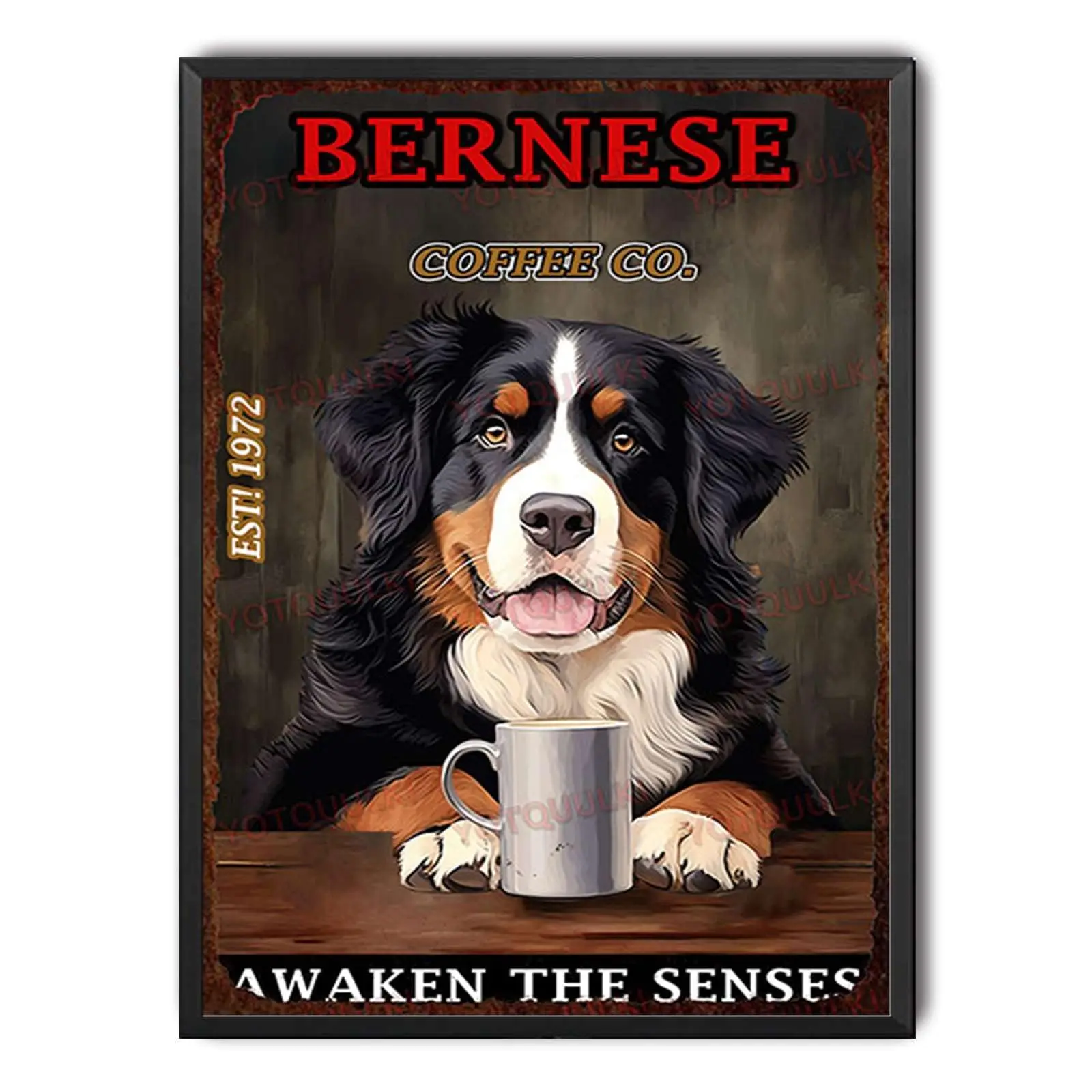 Retro Metal Poster Bernese Mountain Dog Coffee Metal Tin Signs Vintage Plaque Wall Decor Gift For Home Kitchen Office Club Bar G