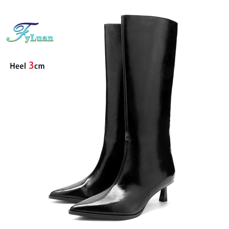 

Женские сапоги до колена на тонком каблуке 3 см, осень-зима, черные вечерние туфли для женщин, тренд 2025, женские длинные сапоги в стиле панк с острым носком