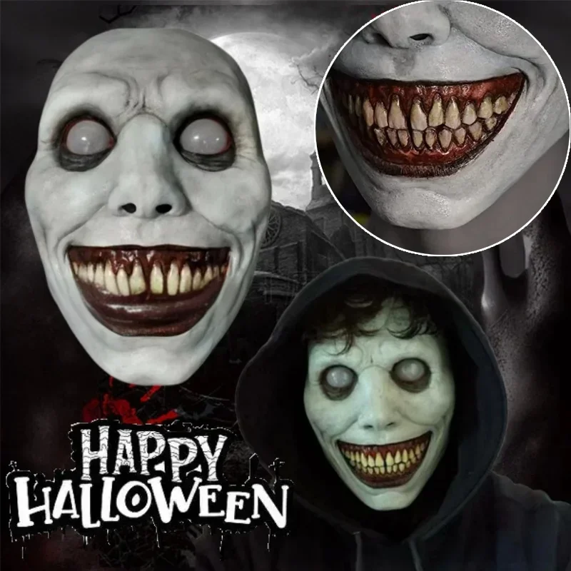 Realistic Smiling Demon Mask for Halloween Perfect for Exorcist Roleplay Ghost Party Costume Decor Creepy Latex Prop