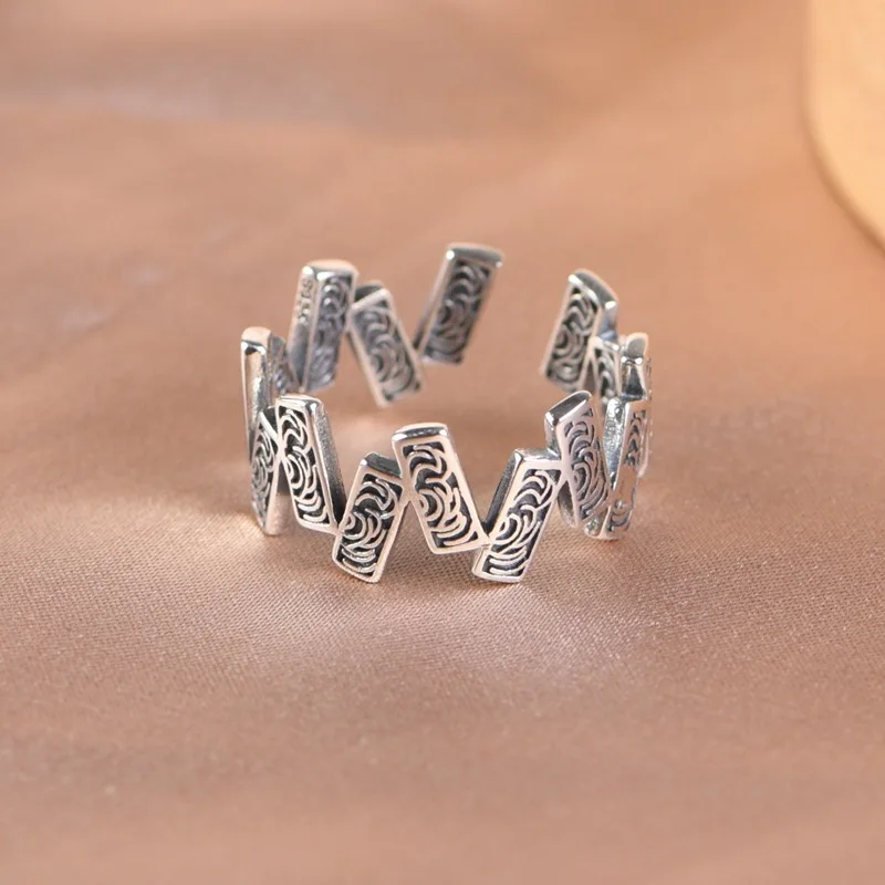 925 Sterling Silver Square Pattern Adjustable Rings For Women Vintage Female Jewelry Accessories  Dropshipping