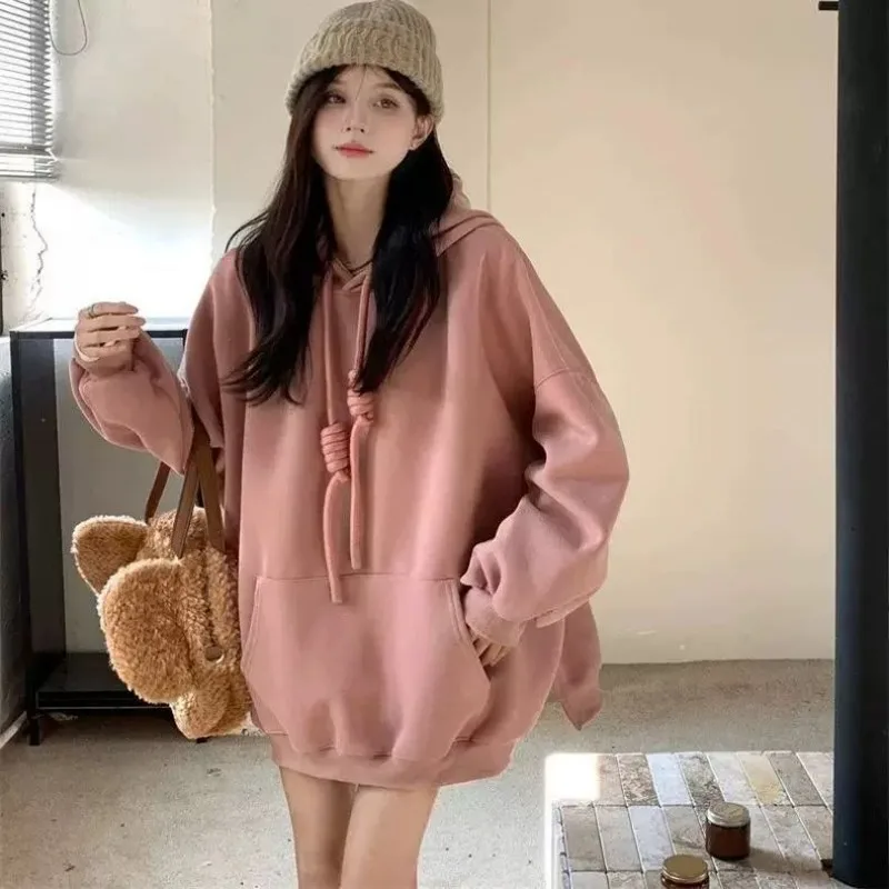 

Модная бархатная толстовка в ленивом стиле для женщин, осенне-зимний свободный оверсайз с капюшоном, оранжевый универсальный топ