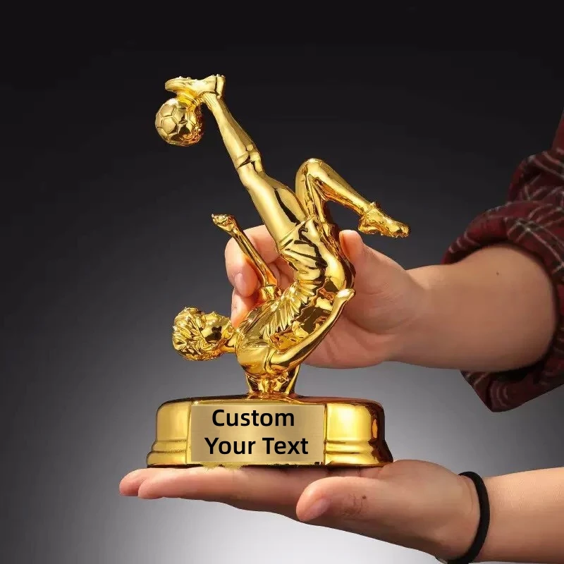 High-end Resin Gold Plated Bicycle kick Trophy Soccer Match Marksman Trophy Innovative Upside Down Gold Hook Football Trophy