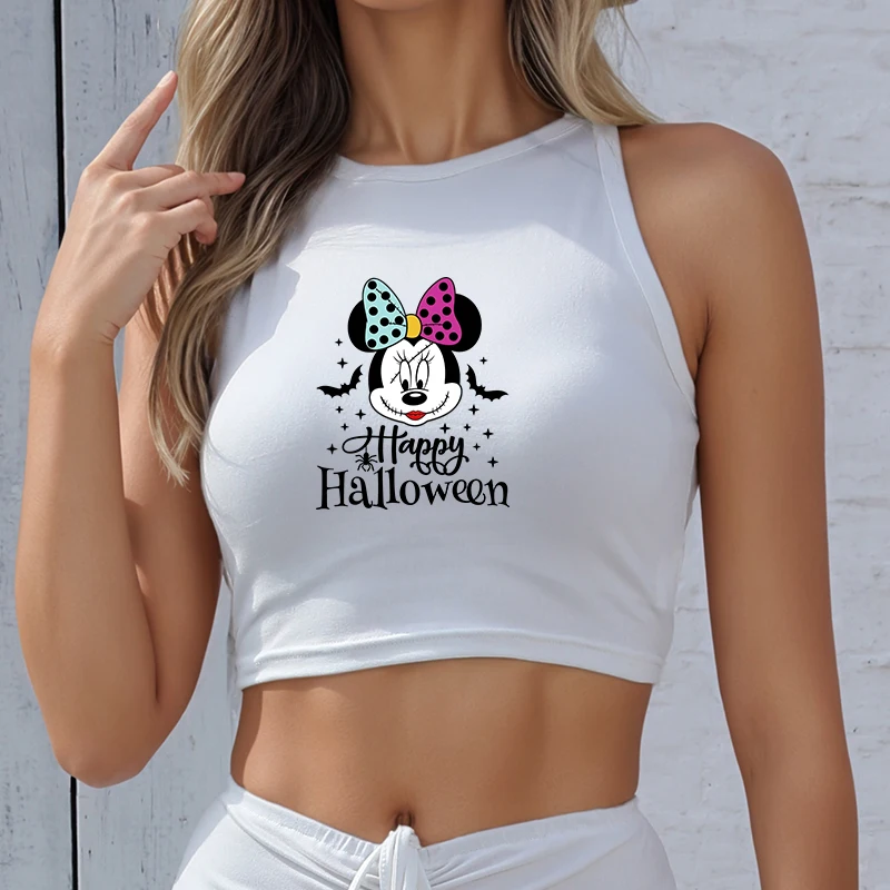 

Sleeveless Disney Halloween Woman Clothing Tees Cartoon Female Printed Mickey Tops Oversized t-shirt Y2k White Luxury Clothes