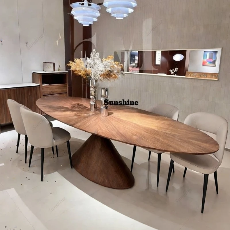 

Italian minimalist oval solid wood flying saucer dining table premium desk
