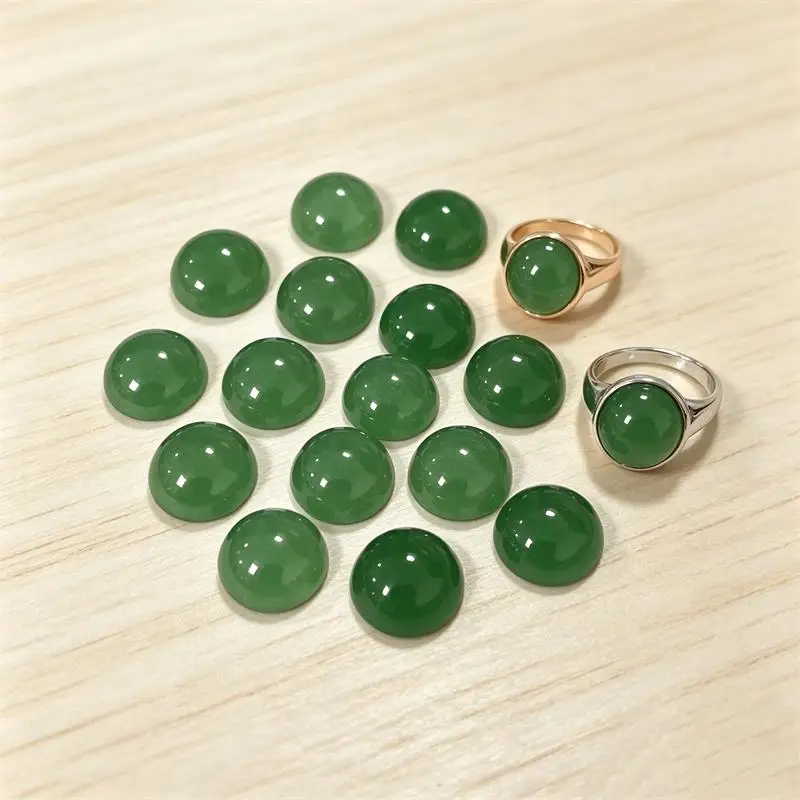 5pcs 2-12mm Green Aventurine Round Cabochon Beads No Hole Polished Flat Back for Necklace Pendant