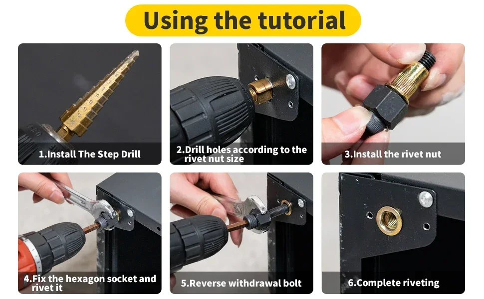 21pcs Hand Rivet Nut Gun Set Head Nuts Riveter Tool Manual Rivet Adapter Galvanized Iron Nuts For M3 M4 M5 M6 M8 M10 M12