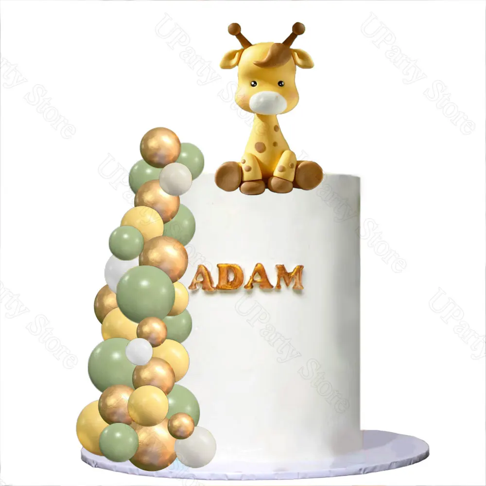 1 Set Giraffen-Kuchenaufsätze, 2–4 cm, goldgelbe Salbeigrüne Kuchenbälle für Dschungeltiere, Geburtstag, Babyparty, Party, Kuchendekoration – Detail 7