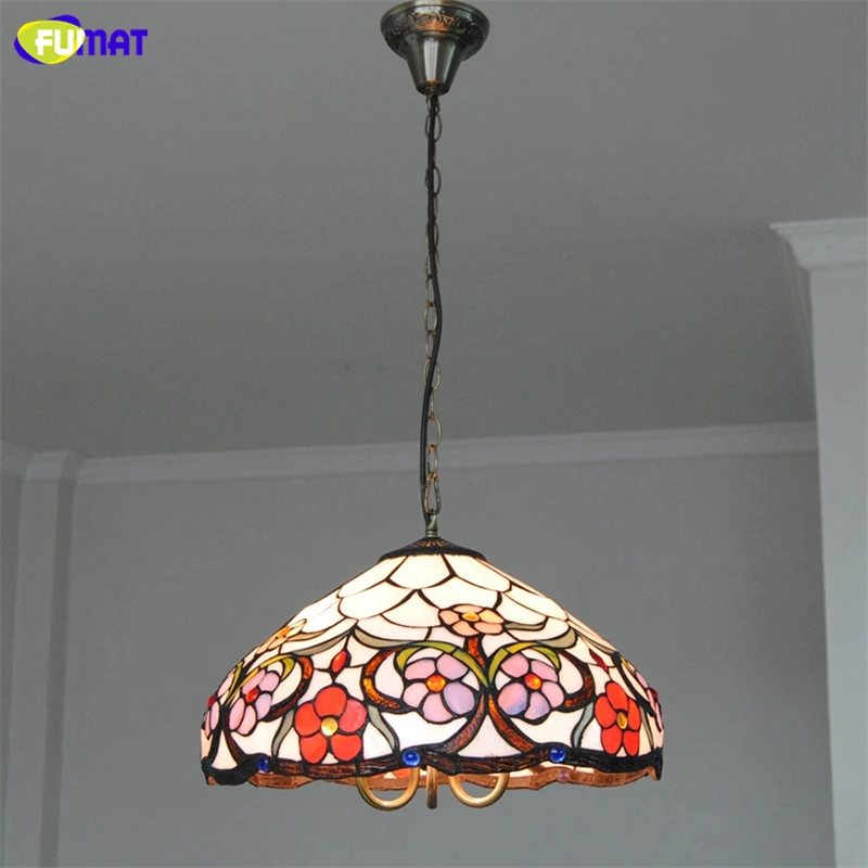 FUAMT Tiffany Glass Pendant Lamps Pastoral Little Flower Stained Glass Light For Living Room Dining Room Home Decor Kitchen Lamp