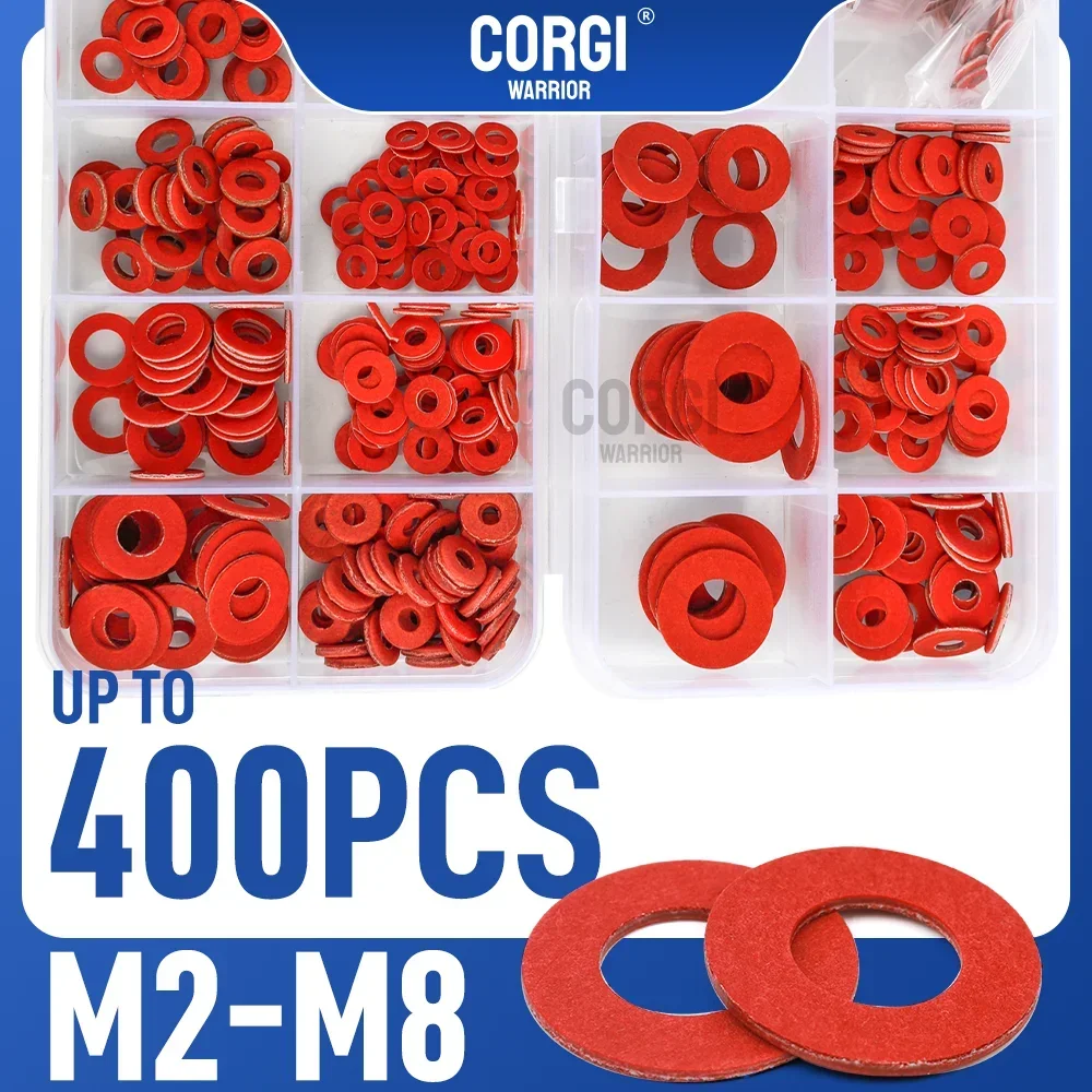 250/400 Fiber Washers Insulating Flat Red Paper Washers Assortment Kit 15 Sizes M2 M2.5 M3 M4 M5 M6 M8 Sealing Washers Gaskets