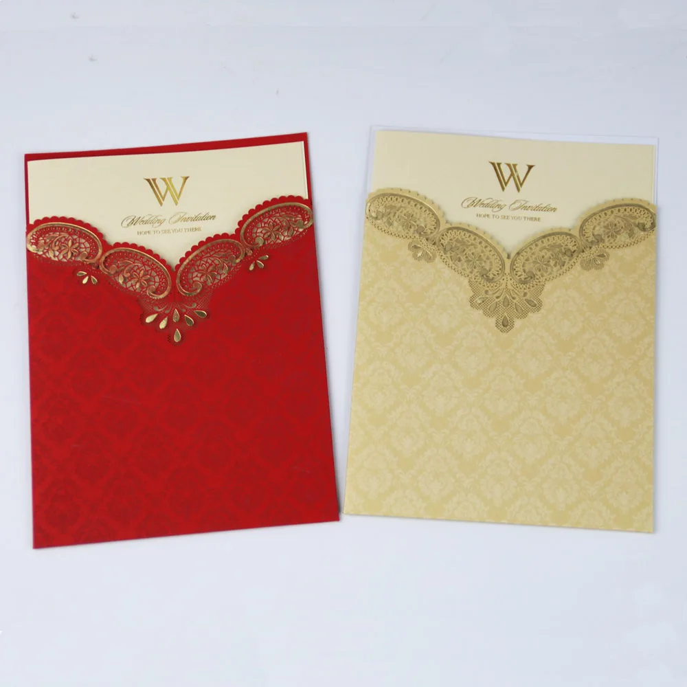 

latest design red gold paper wedding card invitations