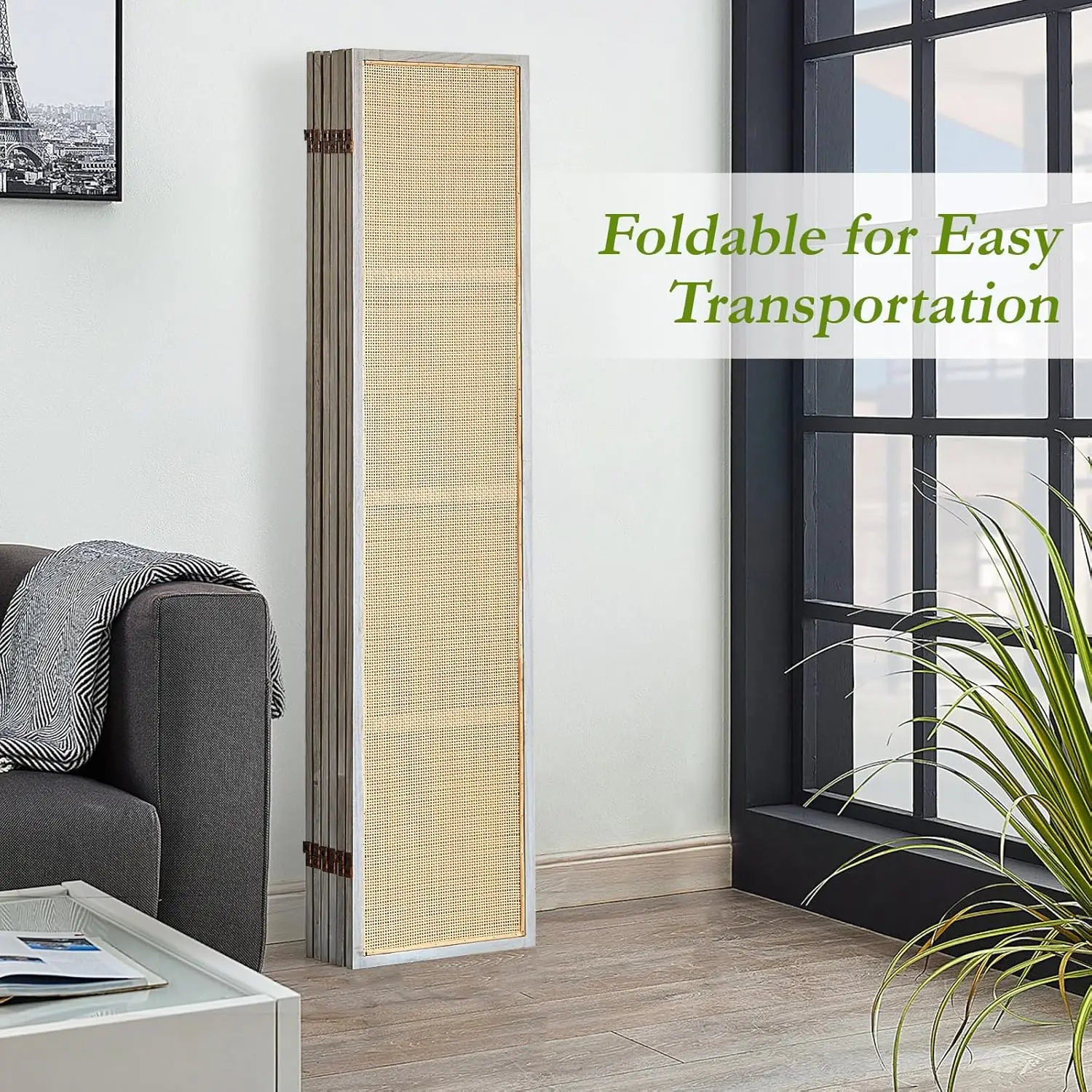 Wood Room Divider, Hand-Woven Rattan Dividers Panel and Folding Privacy Screens, Divider Wall Freestanding, Parti