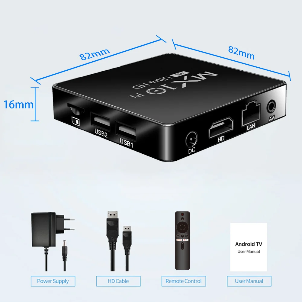 Android TV Box MX10 F1 2GB 16GB Build in Wi-Fi 2.4G + BT5.0 اختياري الأكثر شعبية Set-Top TV Box Android 13