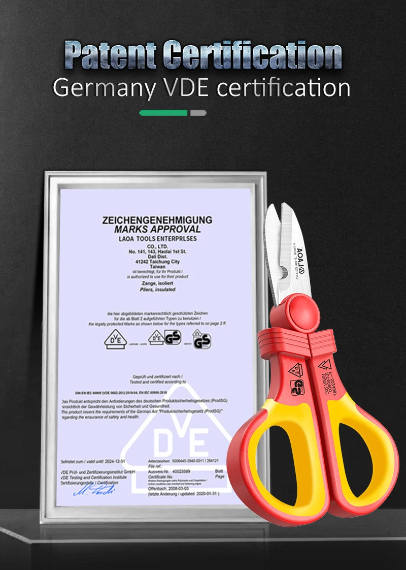 LAOA VDE Elektrikerschere 1000 V isolierter Kabelschneider, gebogene Drahtschere, Crimpwerkzeuge – Detail 4