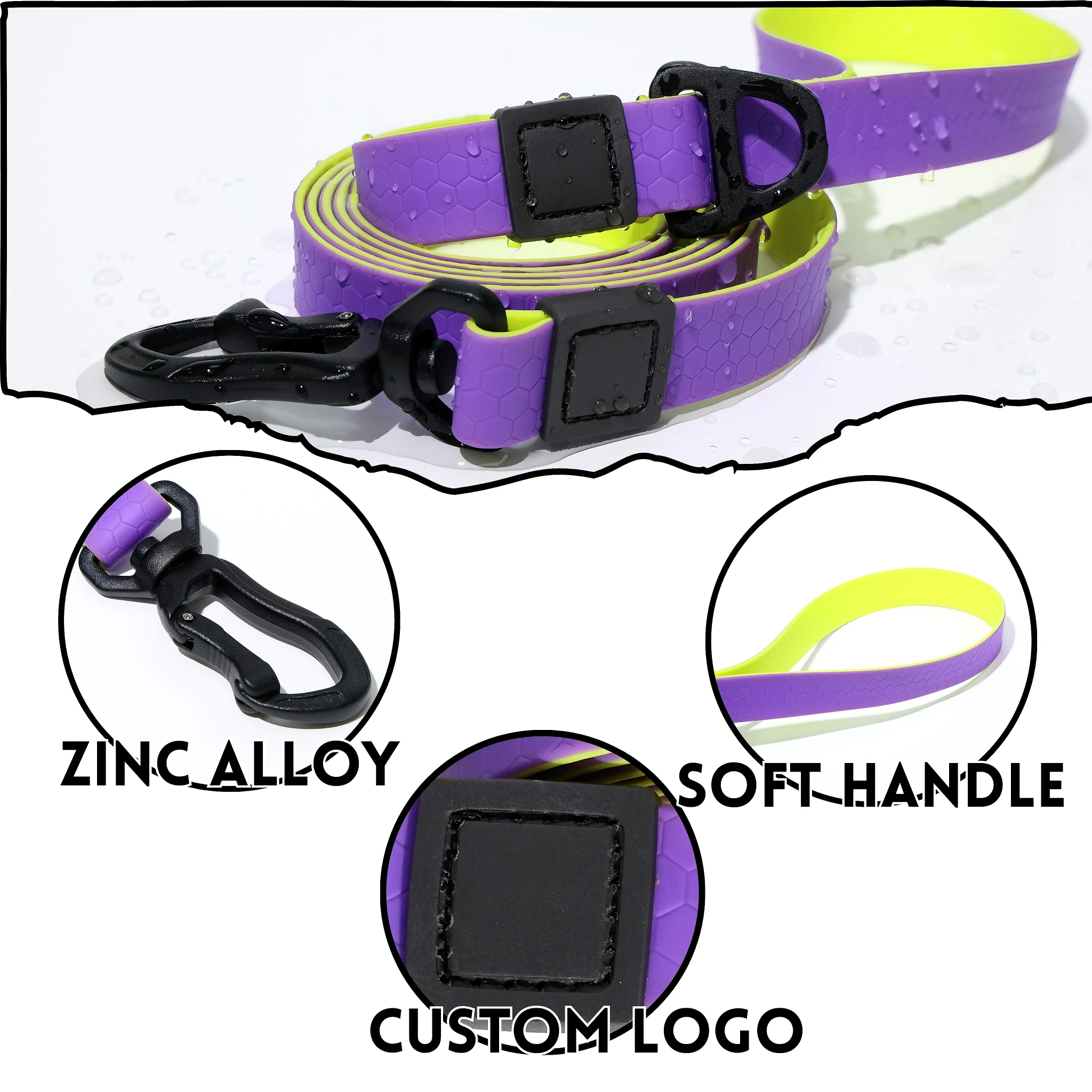 Wasserdichte PVC-Hundeleine 1,5m, Leicht zu Reinigen, Robust, 360° Drehbar ° Drehbarer Zinklegierungs-Haken Hundeleine für Kleine Mittlere Große Hunde – Detail 3