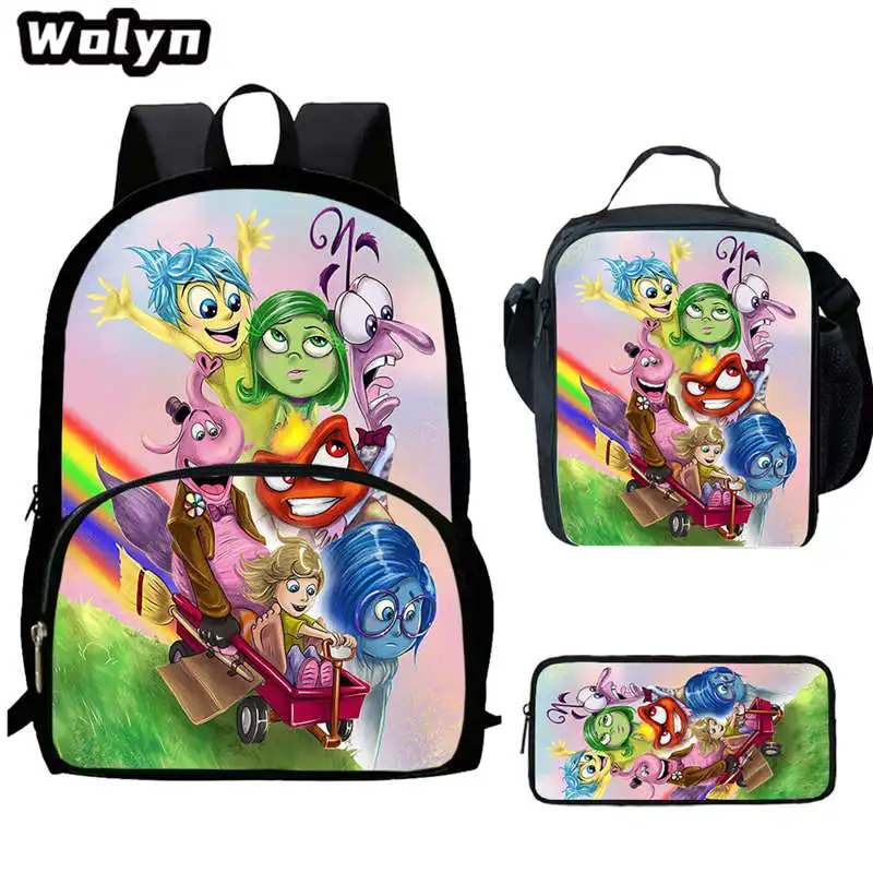 Anime Out imprime mochila escolar com lancheira, sacos de lápis para Grade1-4, sacos escolares de desenhos animados para meninos e meninas, 3pcs set