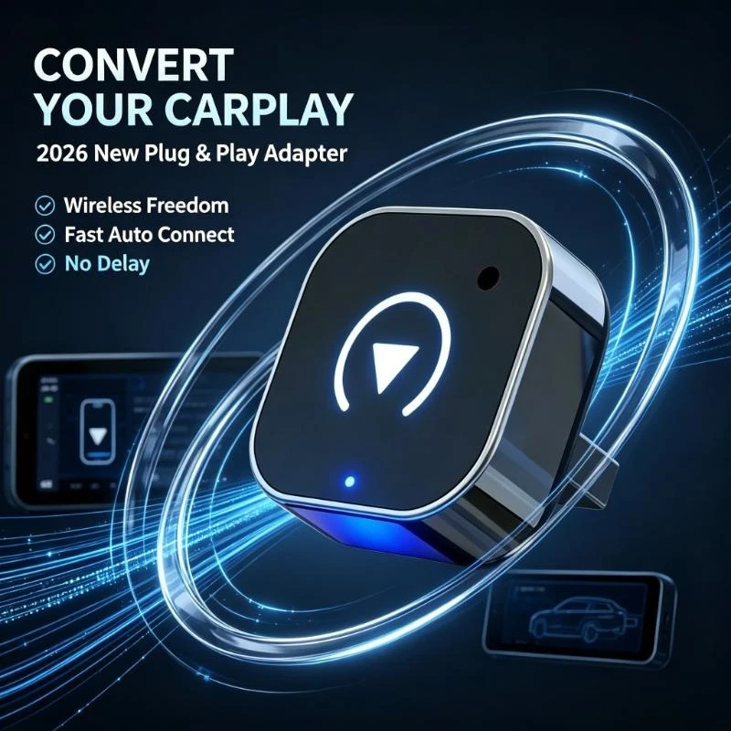 CarPlay Wireless Adapter 2026 New Plug & Play Auto Connect No Delay Converts Wired to Wireless iPhone & Android