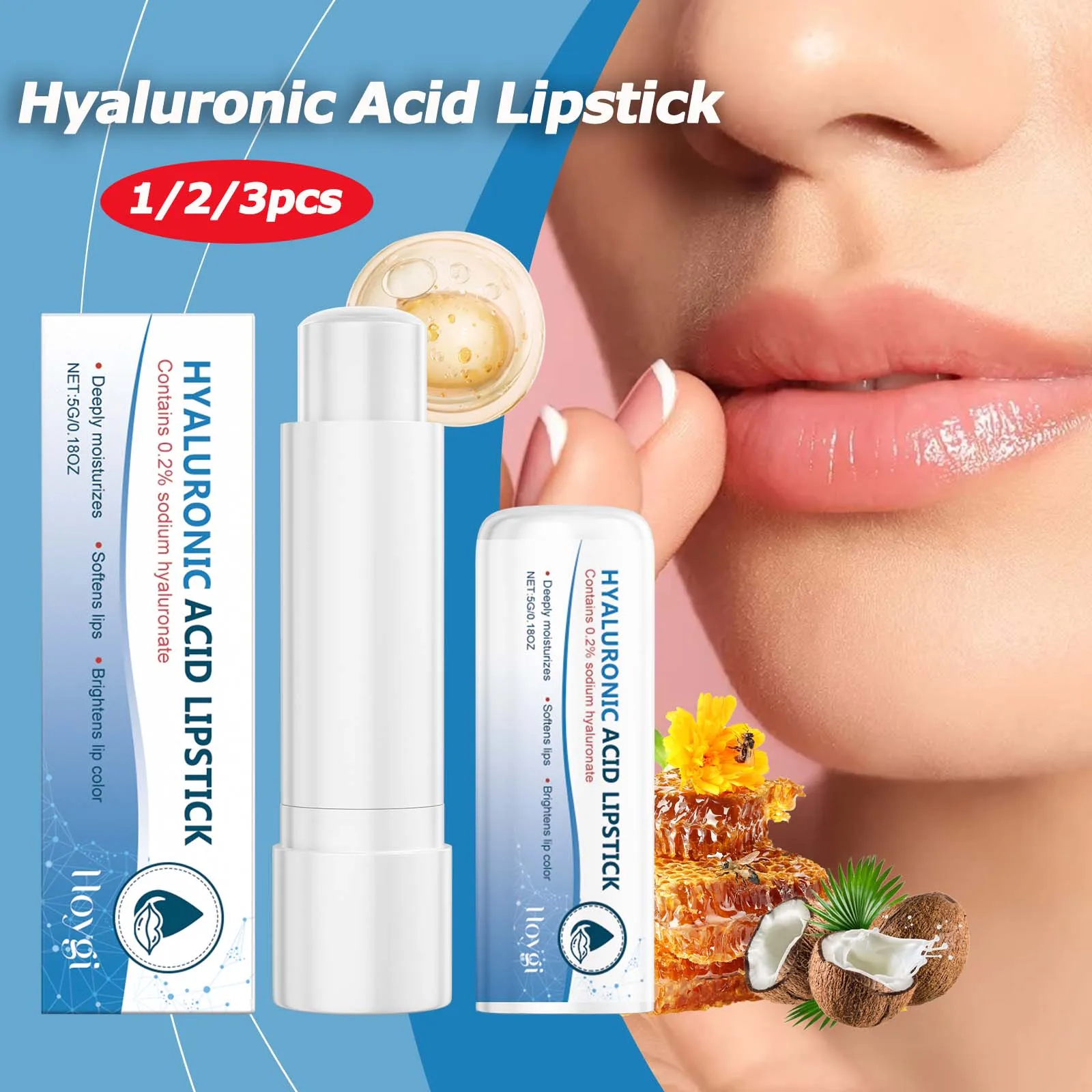 

1/2/3pcs Hyaluronic Lip Balm Lips Skincare Anti Cracking Nourishing Brightening Moisturizing Lip Balm Lipstick Lips Skin Care