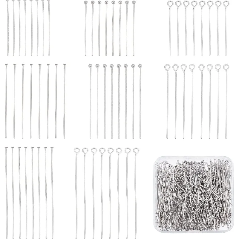 

1 Box 600Pcs 8 Style 30mm 40mm 50mm Assorted Head Pins Stainless Steel Ball Pins Eye Pins for Jewelry Making Assorted 22 Gauge