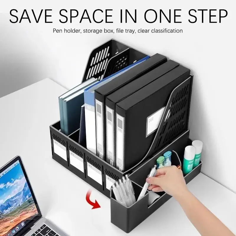Hot Sale 4 Column File Data Storage Rack PP Material Multi-functional Books Pencil Storage Office Stationery Large Capacity view 4