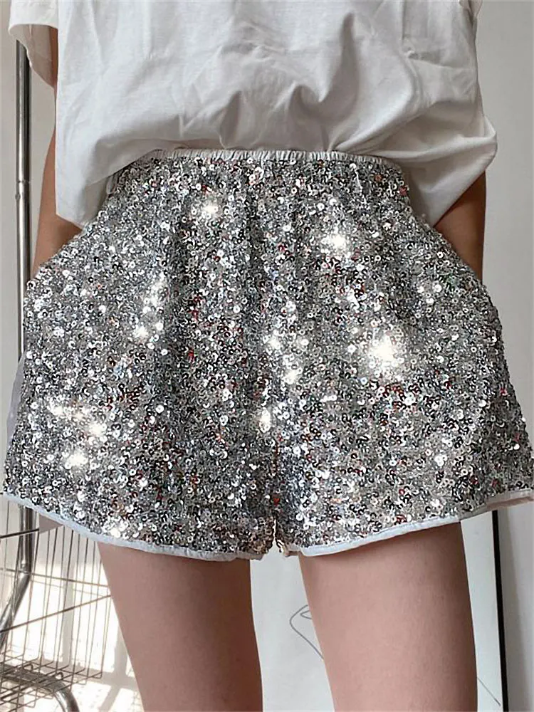 

Tossy Sequin High Waist Patchwork Shorts For Women Summer Fashion Glitter Baggy Slim High Street Sexy Outfit Shorts Tracksuit