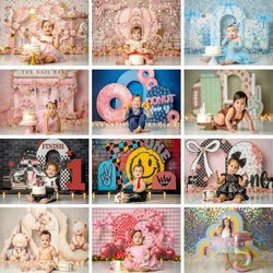 Girls and Boys Birthday Party Backdrop Florals and Balloons Cake Smash Themed Backgrounds Kids Baby Photo Backgrounds