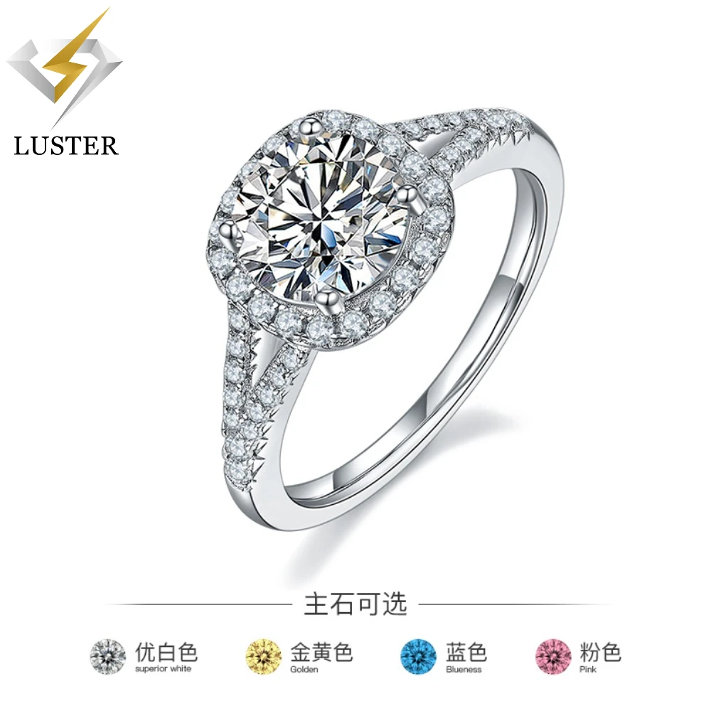 

LUSTER Moissanite Ring 9.0mm 3.0ct D Color 925 Sterling Silver 18K White Gold Plated Diamond Test Passed Jewelry Gift for Women