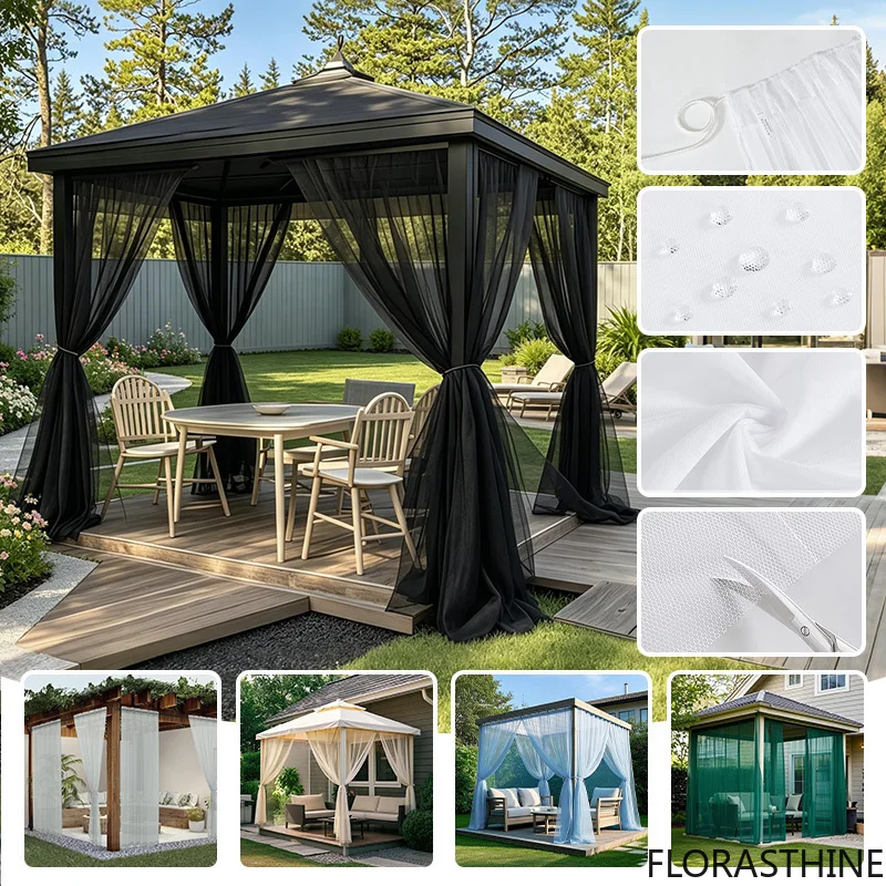 4pcs 1/ Outdoor Sheer Curtain Mosquito Proof Mesh Screen UV Resistant Mesh Fine Sunshade Curtain for Terrace Garden Pavilion
