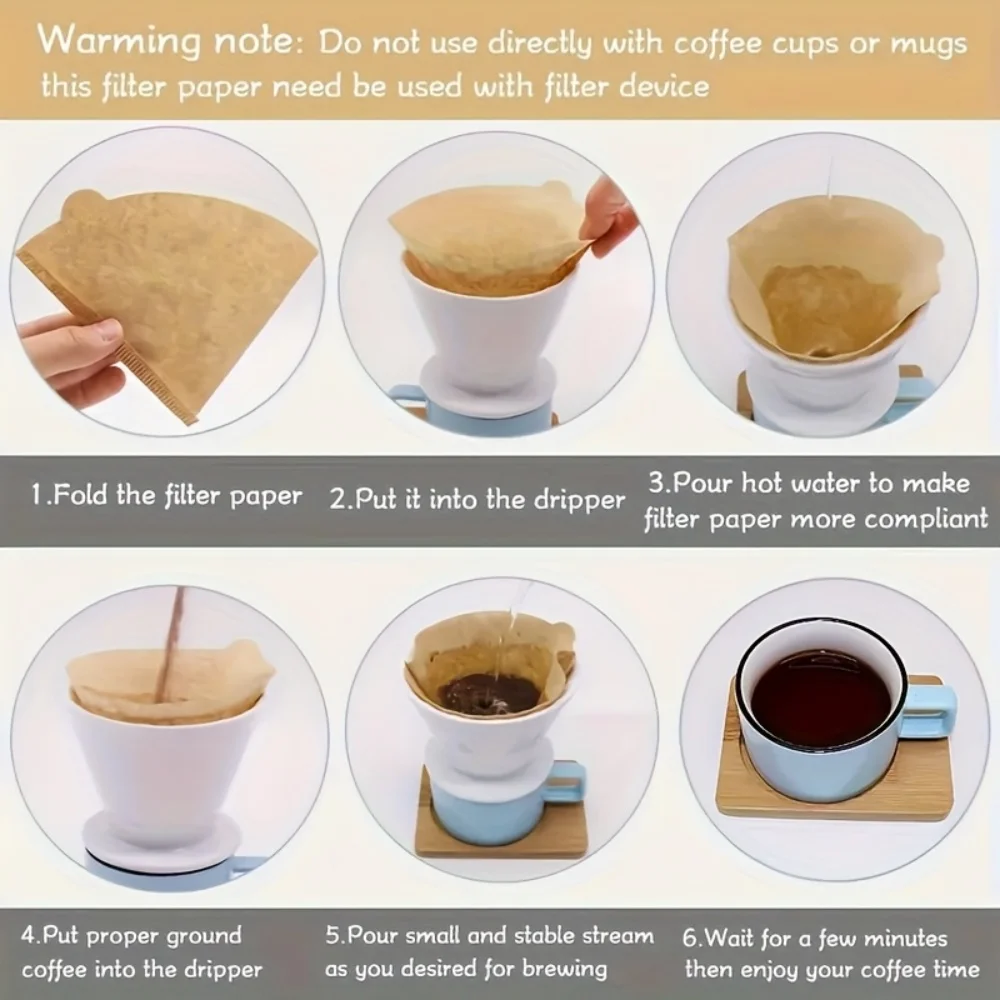 100 Sheets of Natural Coffee Filter Paper, Perfect for Use in Coffee Makers, Suitable for 2-4 Cups