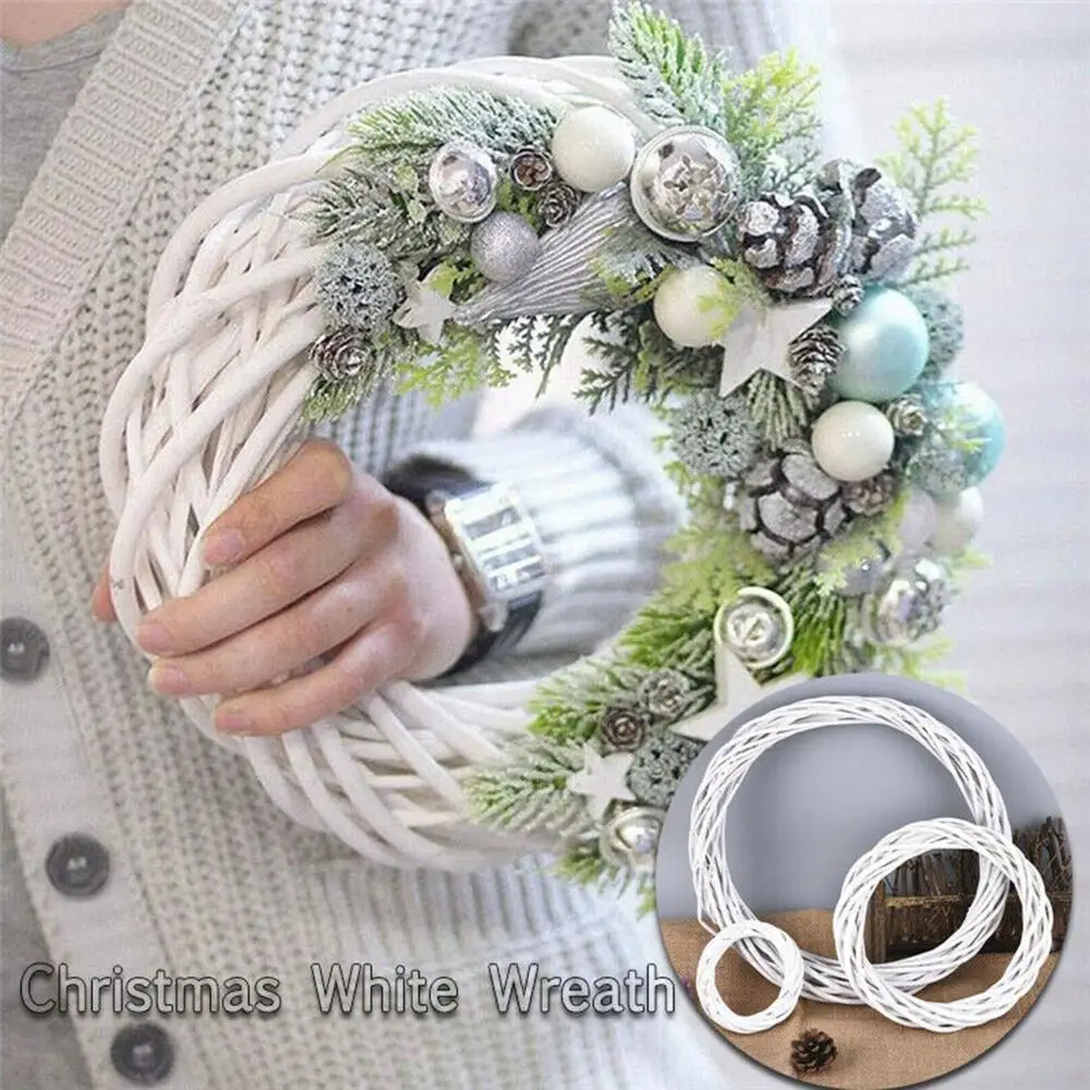 10-30CM Christmas Rattan Ring White Wreath Garland Hanging Vine Ring DIY Craft Xmas Ornaments Xmas Party Decorations