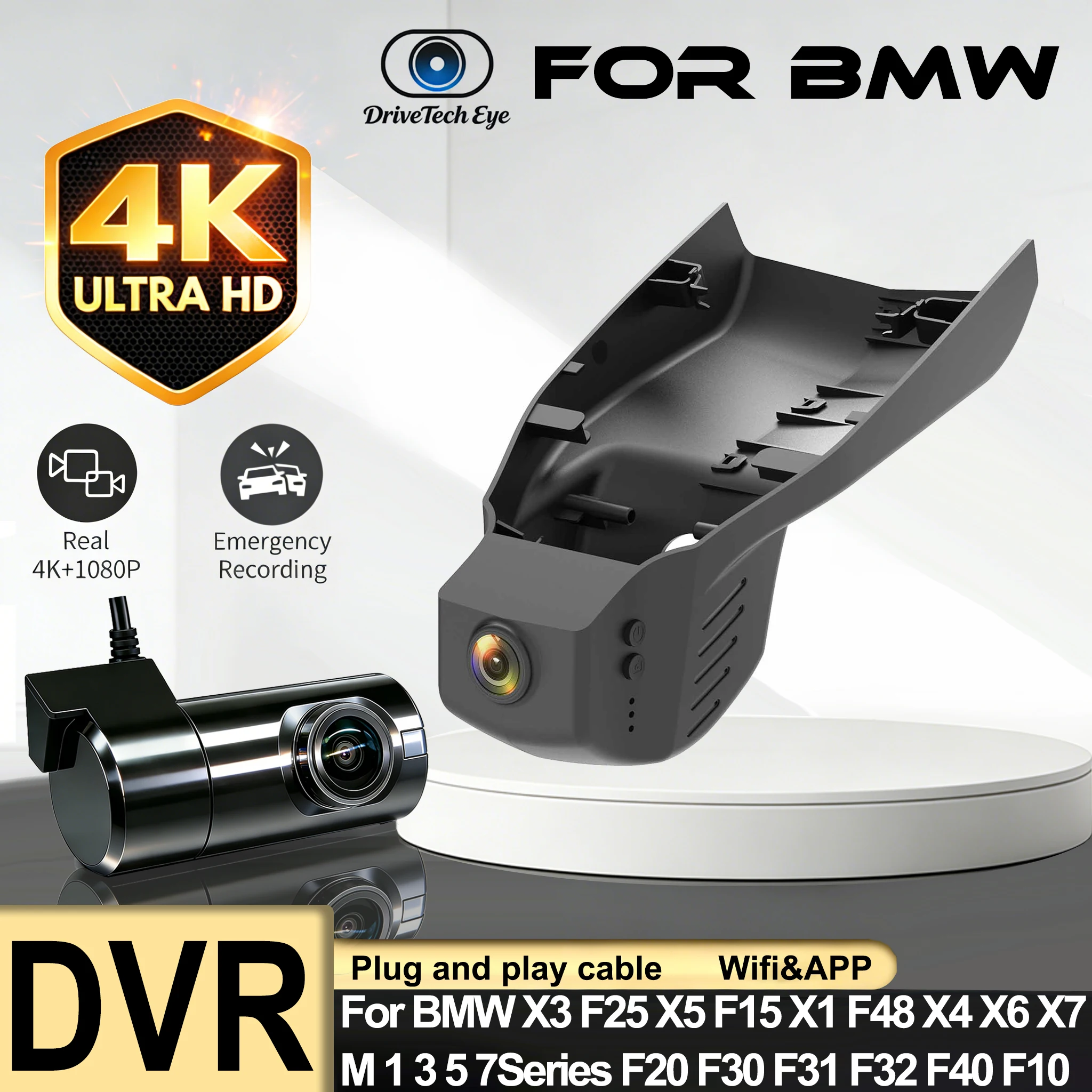 4K HD Wifi Car Dvr Dash Cam Camera For BMW F06 F07 F10 F11 F15 F16 F20 F21 F25 F26 F30 F31 F32 F36 F45 F48 F80 F82 F85 2013-2021
