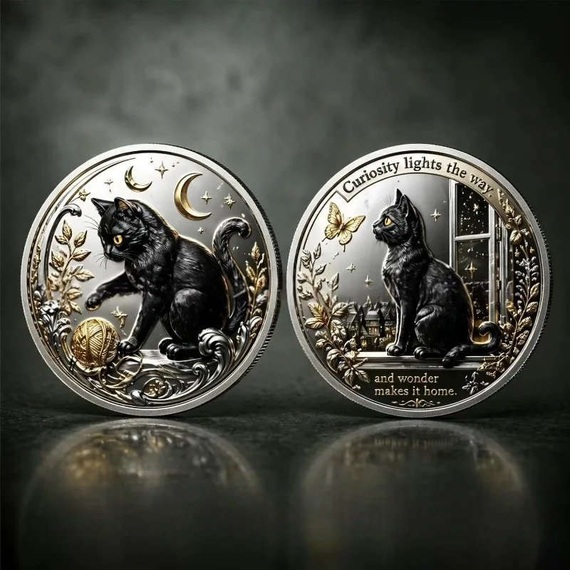 2026 Vintage Mystic Black Cat Moon Witch Spirit Pet Gold Embossed Collectible Medal UV Enamel Decorative Badge Pocket Gift
