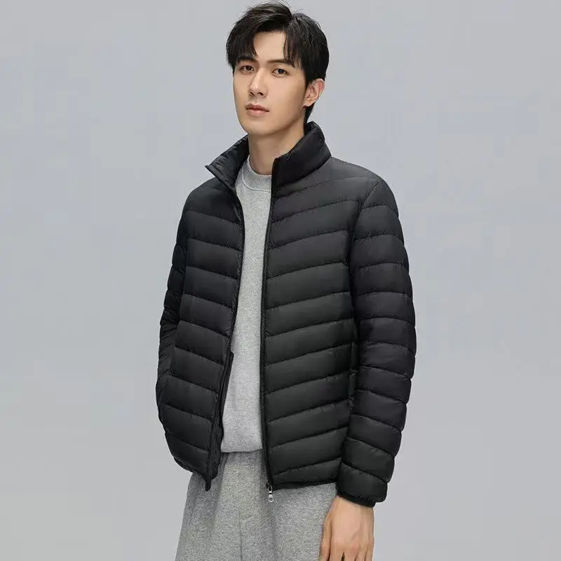 Lightweight Parkas Men's Solid Fashion Slim Warm Stand Collar Jackets Cold-proof Windproof Outdoor Sports Casual Padded Jacket