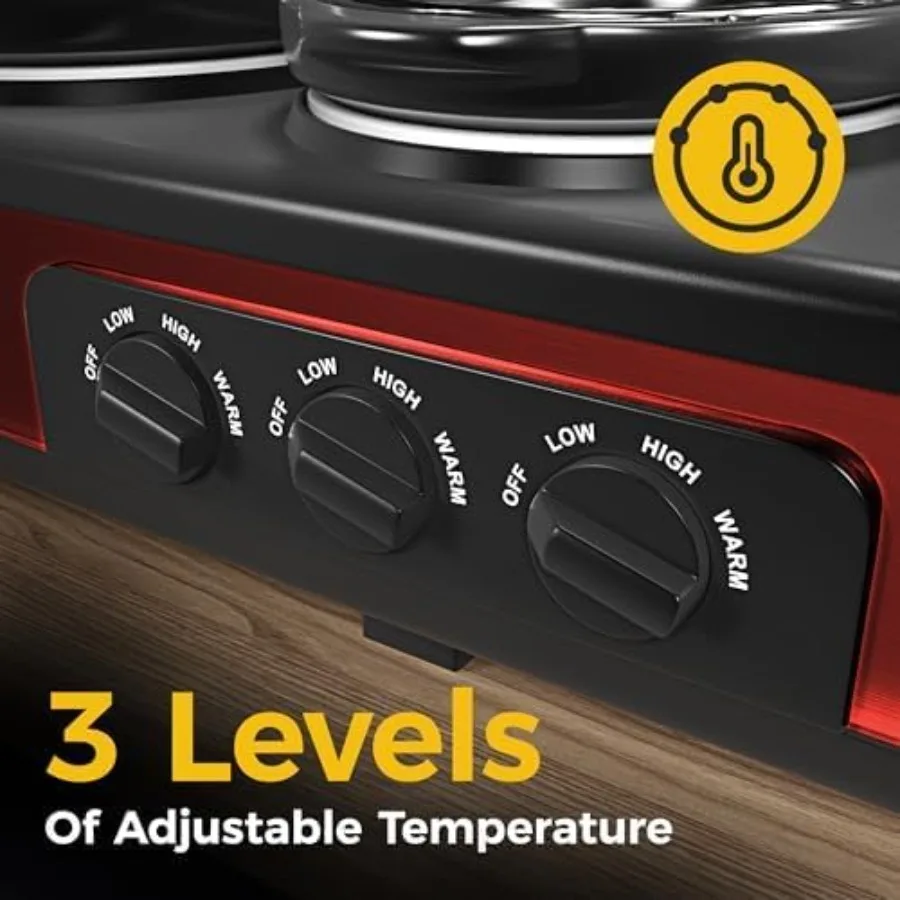 Triple Slow Cooker Buffet Server with 3 Removable Ceramic Pots Stainless Steel Red 3 Adjustable Temp Settings 3 Metal Lid Rests