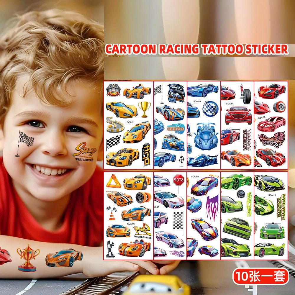 

10pcs/set Cartoon Racing Temporary Tattoo Stickers Cartoon Car Children Waterproof Tattoo For Party Birthday Gift
