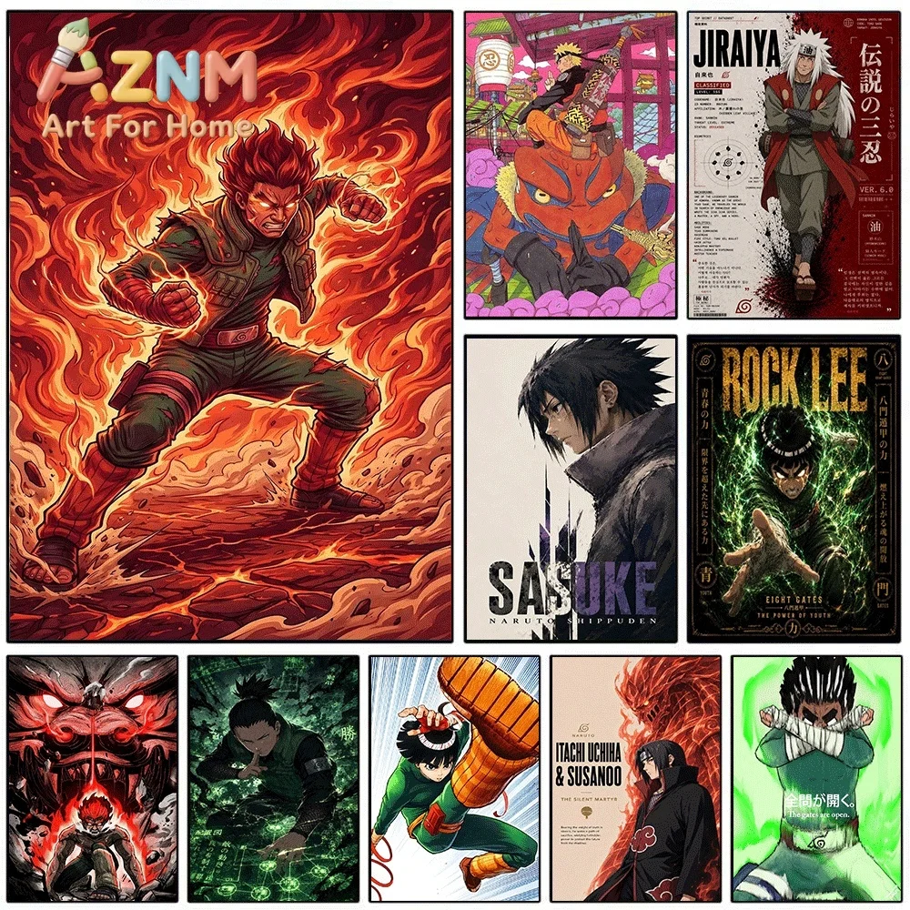 Naruto Shippuden Anime Canvas Wall Art, Might Guy Jiraiya Sasuke Rock Lee Uchiha Itachi Character Print, Unframed Canvas Paint