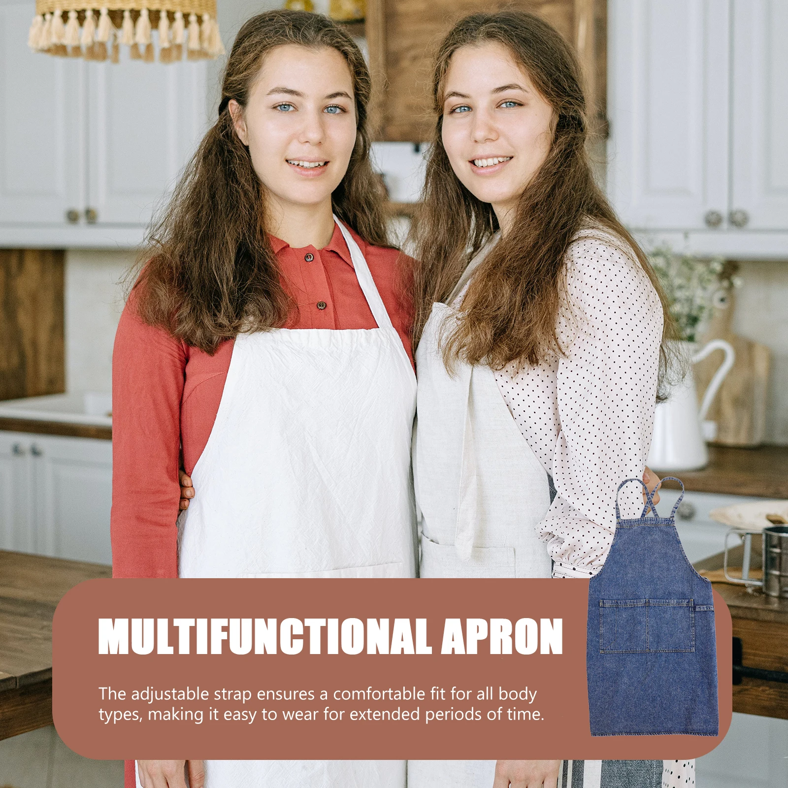 

Thick Denim Cross Back Kitchen BBQ Studio Pockets Adjustable Size Washable Funny Apron Adult Women Cooking Protector
