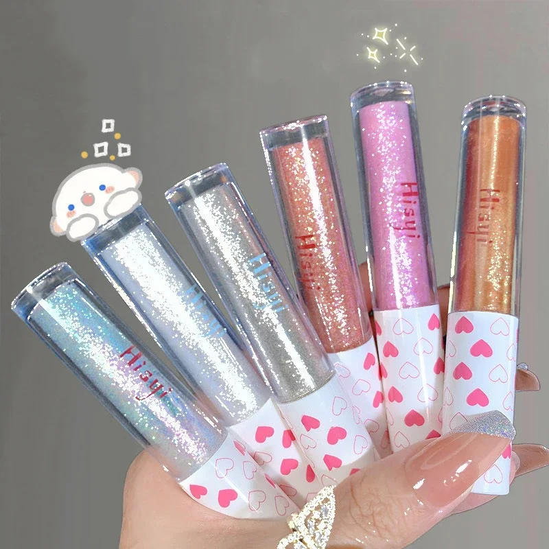 Resaltador de sombra de ojos líquido, resistente al agua, copos duraderos súper brillantes, brillo monocromático, Maquillaje de gusano de seda brillante