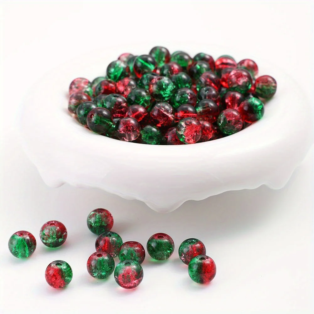Около 100 шт. 8 мм рождественские хрустальные стеклянные треснувшие круглые бусины зеленые красные украшения для рукоделия серьги ожерелья браслеты