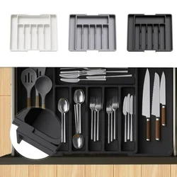 Silverware Drawer Organizer, Expandable Utensil Tray for Kitchen, Adjustable Flatware and Cutlery Holder for Spoons Forks Knives