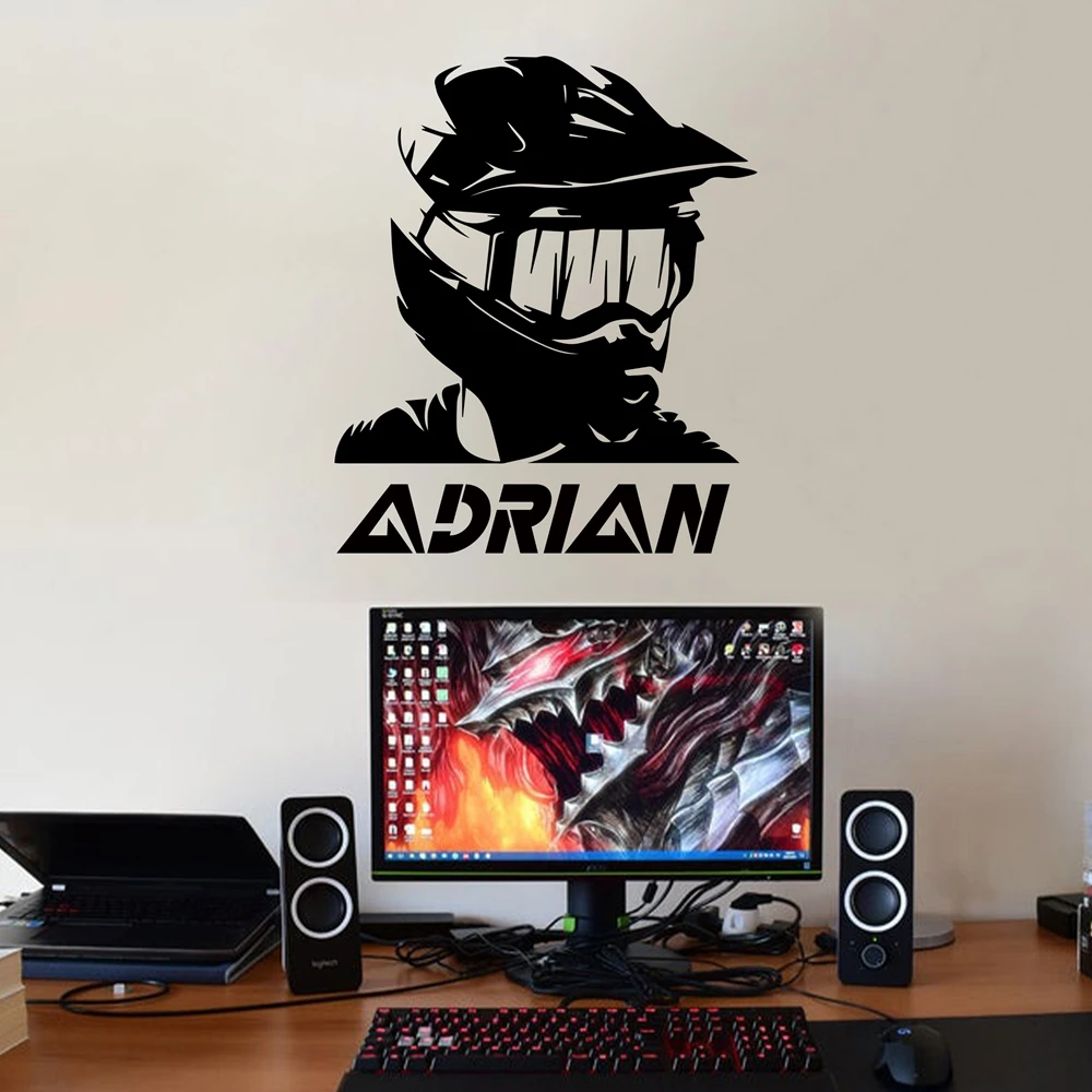 Autocollants muraux personnalisables avec nom et famille pour motard, 1 pièce, décoration murale artistique pour la maison, décoration de chambre à coucher, autocollants en vinyle