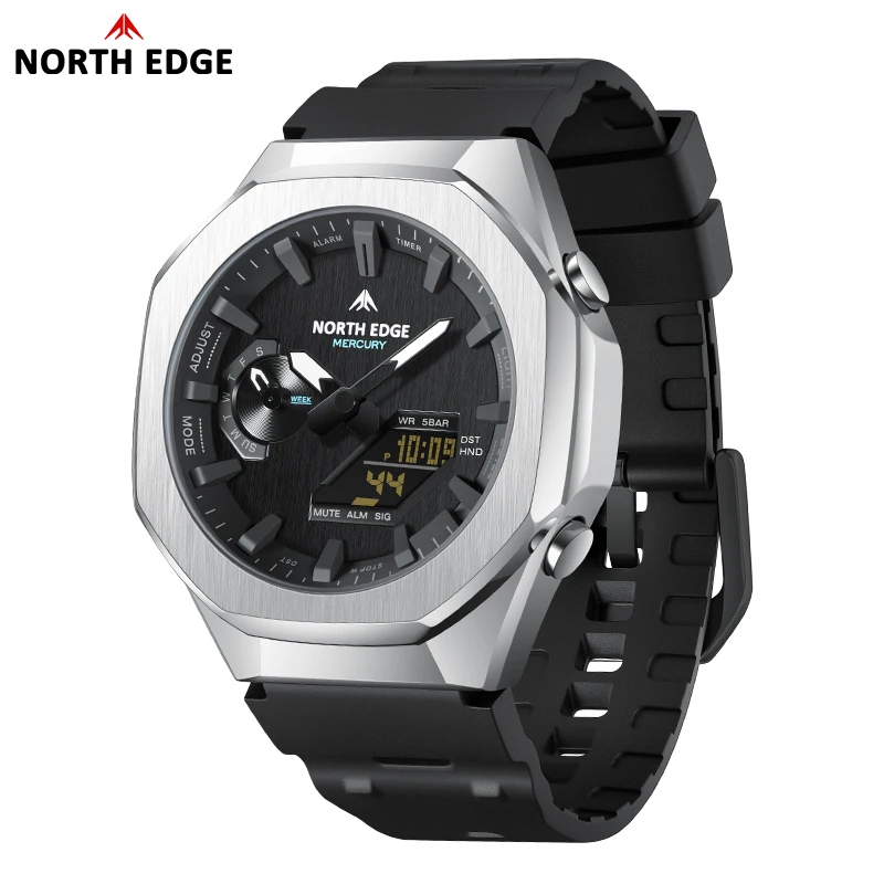 Мужские цифровые часы NORTH EDGE MERCURY для активного отдыха, спортивные часы с мировым временем, LED-дисплей, водонепроницаемые до 50 м, будильник, секундомер