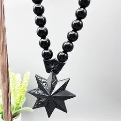 GS162 New Octagonal Star 3D Concave Pattern Resin DIY Exquisite Black White Beads Decoration With Meditation Pray Car Pendants