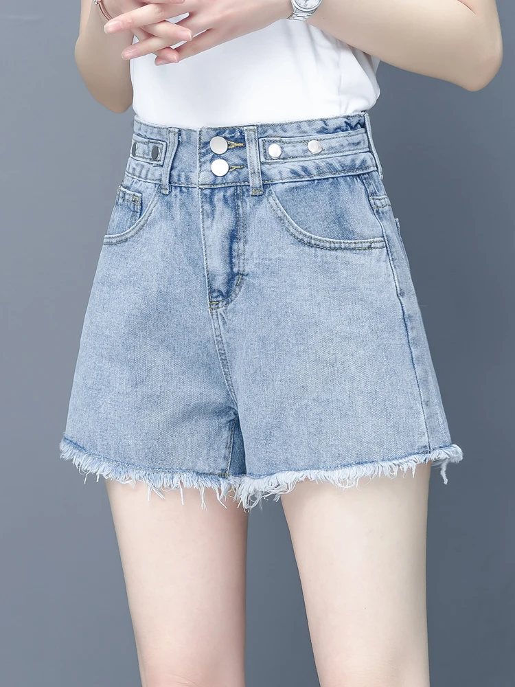 

Женские джинсовые шорты с высокой талией, А-силуэт, летние, тонкие, новый стиль, свободные, широкие штанины, хлопковые, повседневные, укороченные, Dreamy Elegance