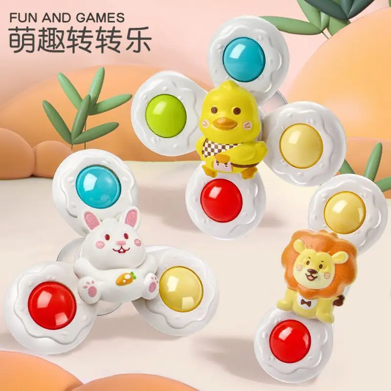 Cartoon Suction Cup Spinner Toy Baby High Chair Table Toy Infant Sensory Educational Grab Training Fidget Toy